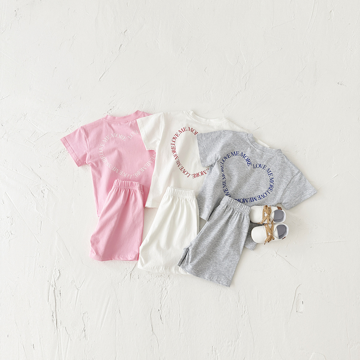 Heart Printing Short Sleeve Suit Korean Style Baby Boys’ And Girls’ Clothing Two-piece Set